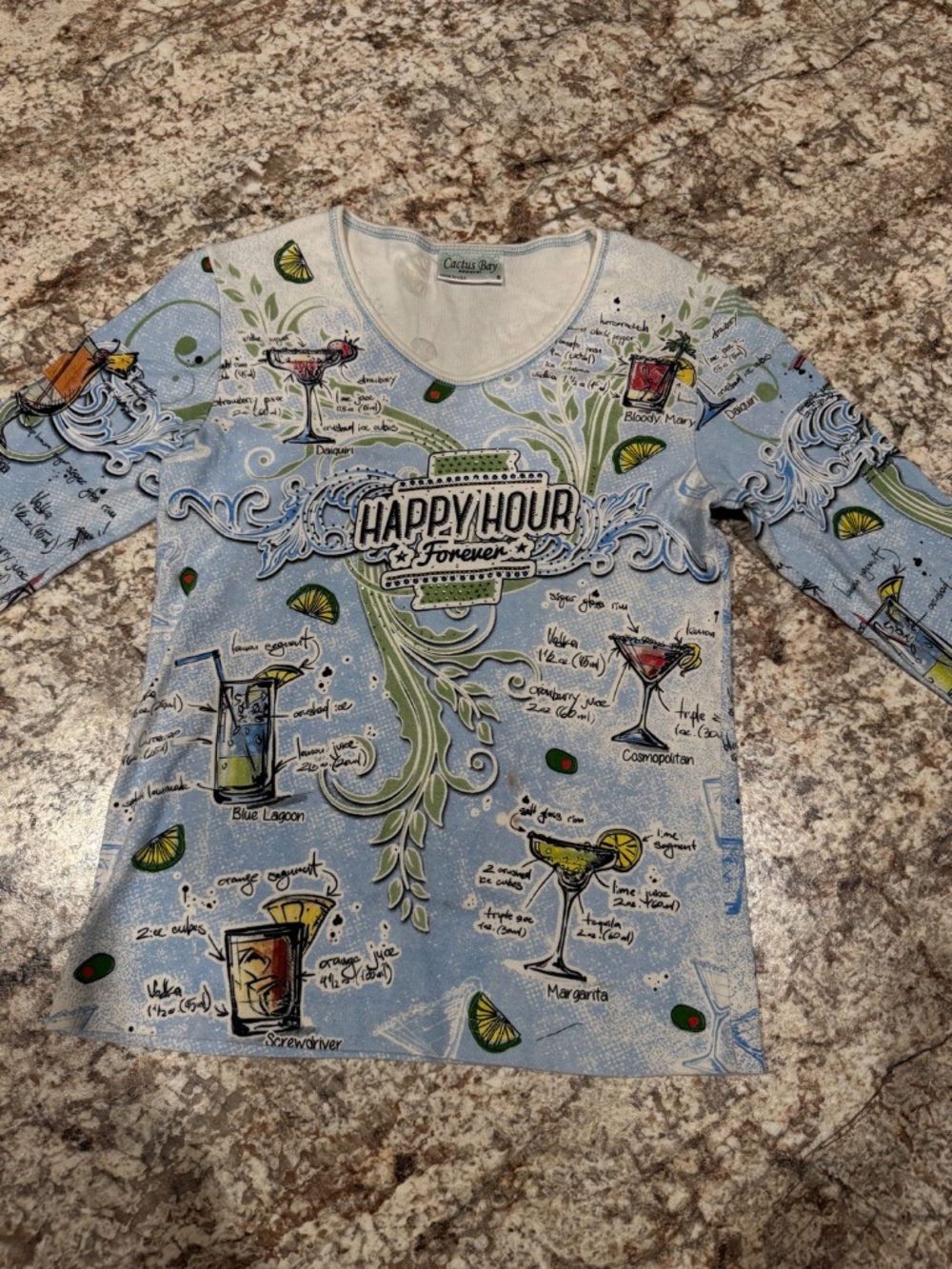 Cactus Bay Women's Happy Hour Forever 3/4 Sleeve Top Blouse Small